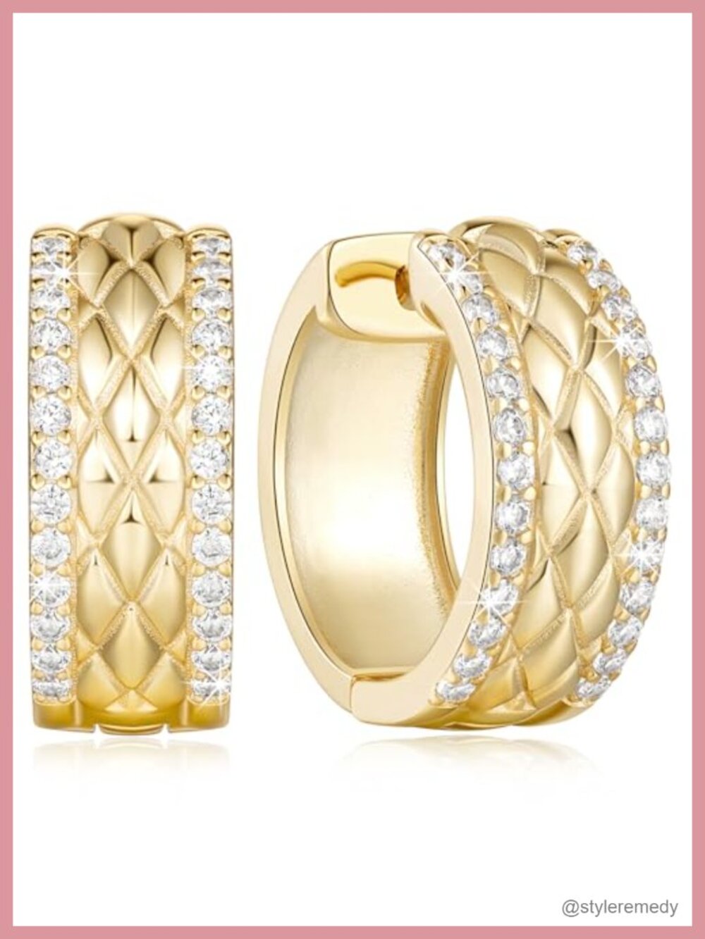 14K Gold Hoop Earrings for Women Cubic Zirconia Mesh Huggie Snap Back